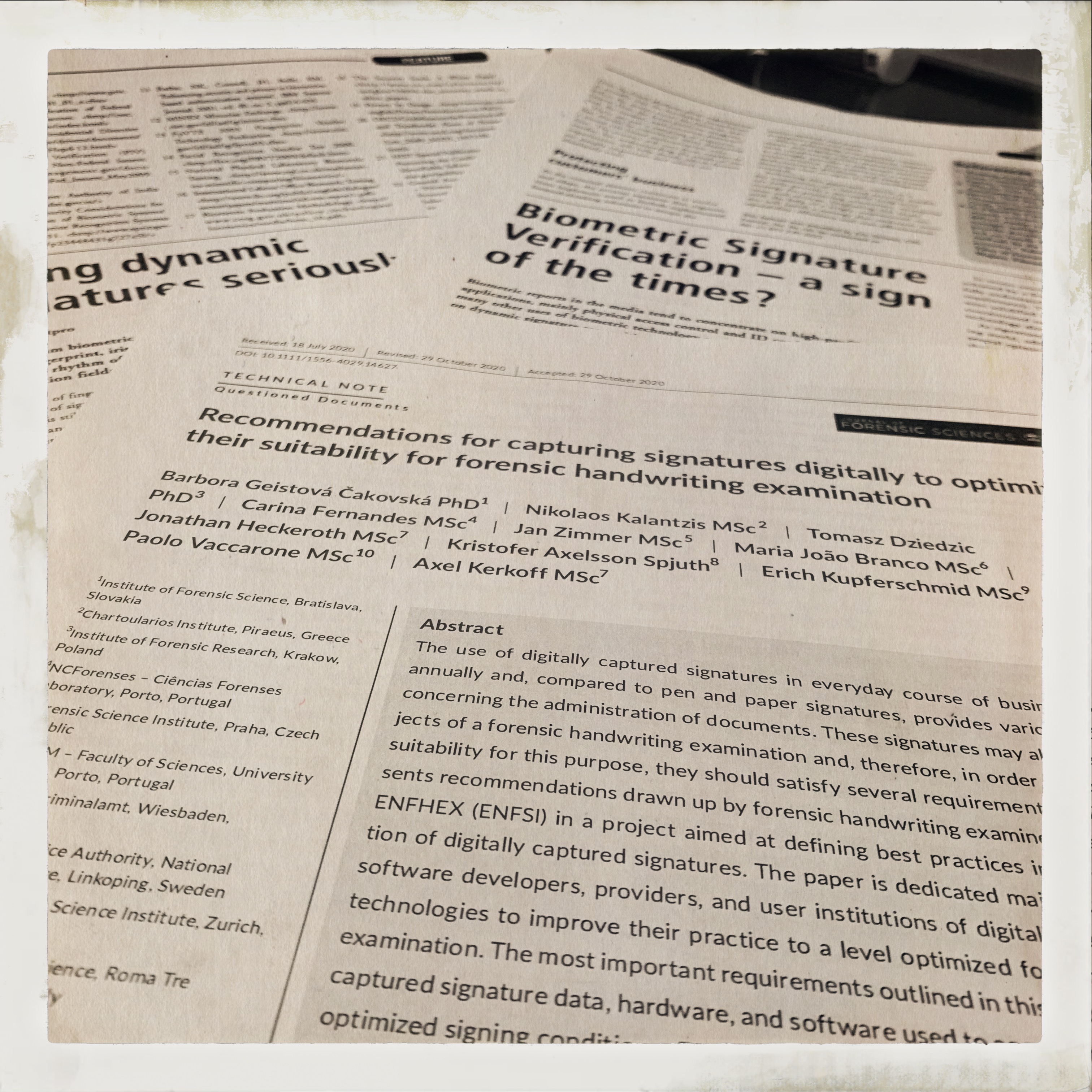 Νέα Δημοσίευση: Recommendations for capturing signatures digitally to optimize their suitability for forensic handwriting examination